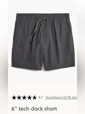NWT J. Crew Factory Men’s 6in” Tech Dock Shorts Sz Large Tarnished Metal